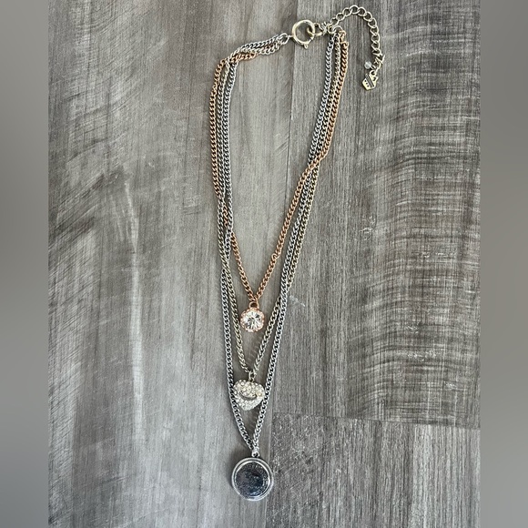 Juicy Couture Three Strand Multi Layer Gold Silver Rose Gold Pendant Necklace - Picture 3 of 3